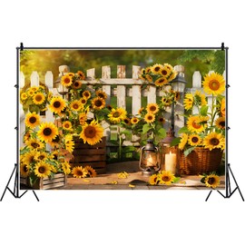 HANSHUAI Rustic Sunflowers Backdrop Rustic Wooden Fence Sunflower Floral Photography Background for for Girls Woman Garden Party Banner Decoraitons Portrait Photo Booth Studio Props 7x5ft FU013DX