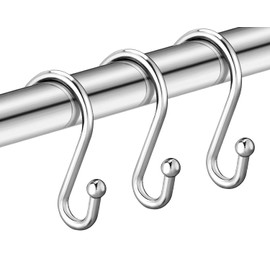 EleCharm Shower Curtain Hooks, Set of 12 Rust Proof S Shaped Decorative Shower Curtain Rings,Multi-Purpose Hangers S Hooks (Chrome)