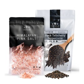 The Spice Lab Himalayan Pink Salt & Tellicherry Peppercorns – Salt And Pepper Combo - Gourmet Kilo Coarse Pink Salt and 1 Lb Whole Black Peppercorns For Grinder - Ideal For Home Cooking and Chefs