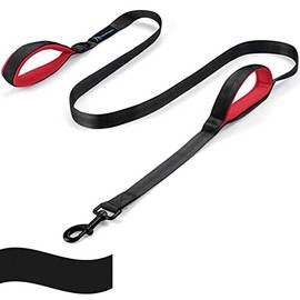 PuppyDoggy Dog Leash for Large Medium Dogs 6 ft Reflective Stitching Pet Leash with 2 Traffic Padded Handles Dog Lead Rope Pet Leash for Running Walking Training (Black 1 Pack)