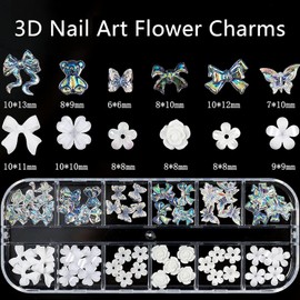Acrylic Butterfly Flower Bear Nail Art Pendant Art, Multi-Shape Pearl Rhinestone Golden Metal Applique Jewelry Accessories Production