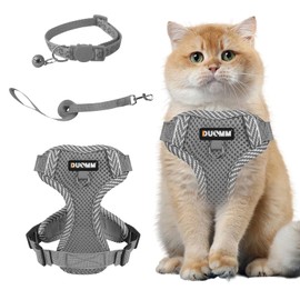Muecleao Cat Harness and Lead Set, Adjustable Kitten Harness and Lead Set, Cat Harness with Reflective Strips, Escape Proof Cat Vest Harness with Leash Set for Cats Dogs Pets Walking (Grey, XL)