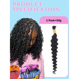 Unipearl Deep Curly Bulk Human Braiding Hair for Boho Braids 1 Bundle 45 cm 18 Inches 50 g, #1B Natural Black Water Wave Hair Extensions for Women Hair Extensions Real Hair