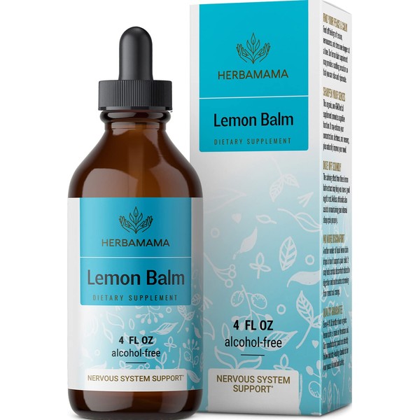 HERBAMAMA Lemon Balm Tincture - Organic Lemon Balm Herb Drops - Melissa Officinalis Liquid Extract - Vegan, Alcohol-Free - 4 fl oz