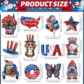 24 Pcs 4th of July Patriotic Ornaments for Tree Wooden Memorial Day Decorations Red White Blue Hanging Ornament America Star Gnome Wood Cutout Independence Day Decor for Home Tree (Patriotic)