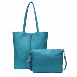 Women's Bag Set 2-in-1 Shopper Handbag Crossbody Hobo Bag Shoulder Bag Metallic Cross-Over DIN A4, turquoise, shoulder bag