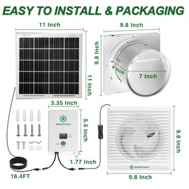 Solar Powered Exhaust Fan Kit, 25W 8" Ventilation Fan with 7500mAh Battery, 430CFM, IP44 Waterproof, for Chicken Coop, Greenhouse, Sheds, RV, Outdoor Cooling