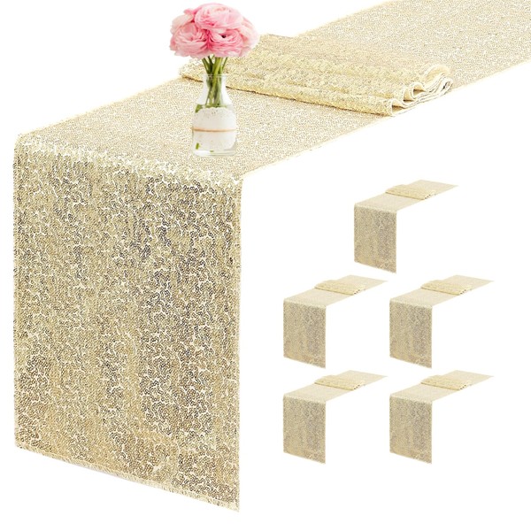 Yblut 6 Packs 12 x 72 inches Sequin Table Runner,