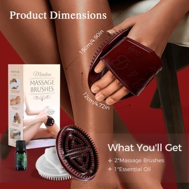 2 PCS Meridian Brush Massage Body Brush, 2025 Upgraded Meridian Massage Brushes with 10 ML Essential Oil, Full Body Relaxation Cellulite Massager Brushes for Belly, Arms, Legs, Back (Brown)