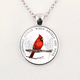Fashion Jewelry RED CARDINAL APPEAR WHEN ANGEL ARE NEAR WORD QUOTE Pendant Silver 18" Necklace