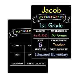 Fun-Plus First Day of School Board, 12″x8.5″ Photo Prop Sign (Double Sided), Wet Erase, Flexible and Reusable, 1st Sign, Back to …