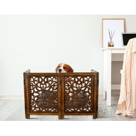 Dog Gate,Dog Gate Indoor,Dog Gate Doorway,Dog Gate for Stairs,Outdoor Dog Gate,Free Standing Dog Gate,Dog Door Gate,Dog Gate with Door, 24 x 18 with 4 Panels - Antique Brown