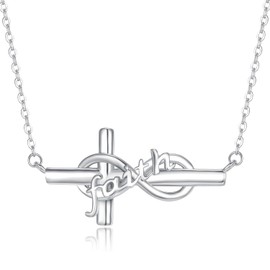 Infinity Faith Cross Necklace 925 Sterling Silver Christian Catholic Inspirational Pendant Necklace Protection Spiritua Faithing Jewelry for Women