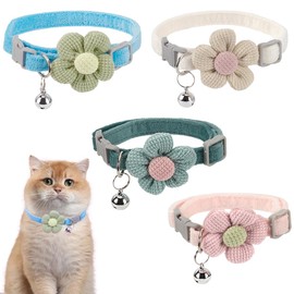 FINGERINSPIRE 4 Pieces 4 Colours Adjustable Dog Collar with Flower Polyester Flowers Pet Collar Puppy Collar with Bell Pendants Adjustable Flower Collar for Pet Supplies Costume