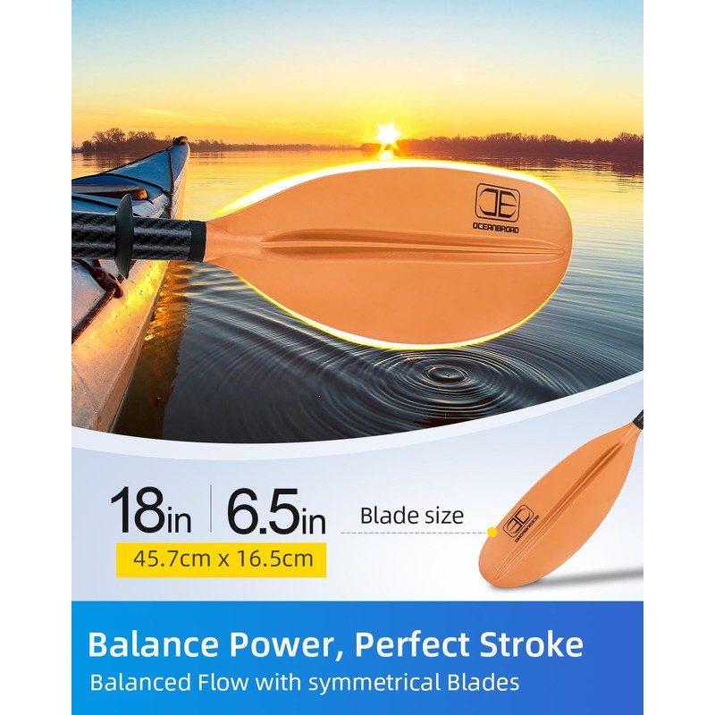 OCEANBROAD Adjustable Carbon Fiber Kayak Paddle 86in/220cm to 94in/240cm Kayaking