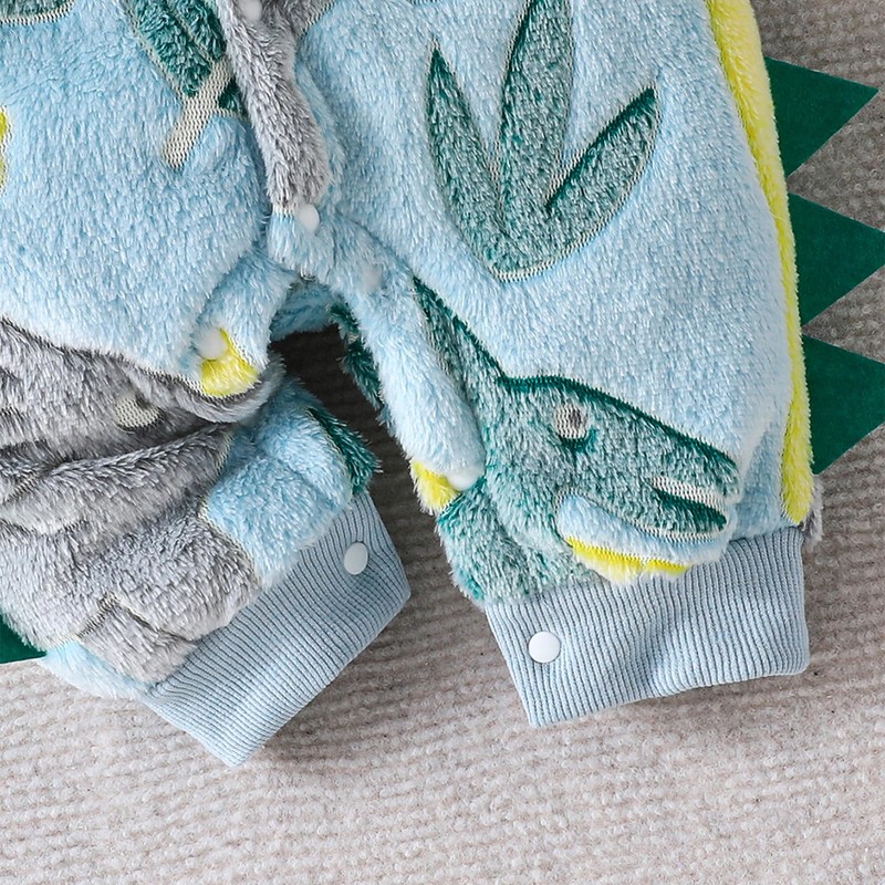 XIXIMAON Infant Baby Boy Plush Hooded Jumpsuit Dinosaur Pattern Button