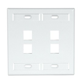 Leviton 4-Port Dual Gang QuickPort Wallplate with ID Windows, 42080-4WP, White