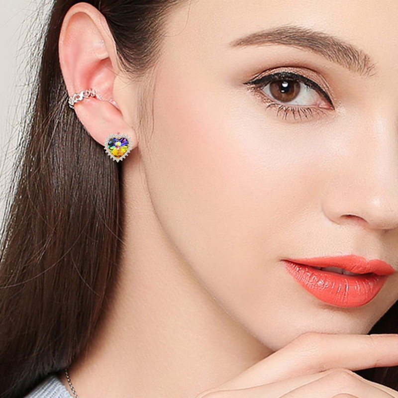 CHLOEOS Women's Heart Earrings, Popular, Dainty Austrian Crystal, Stud Earrings,