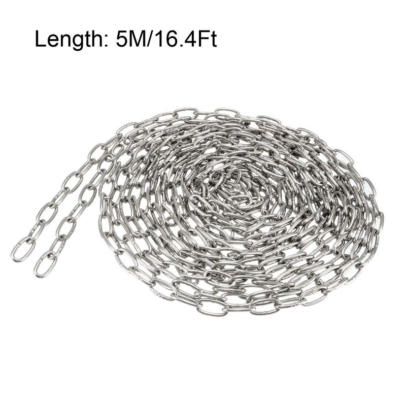 sourcing map Stainless Steel 304 Hardened Proof Coil Chain 5m