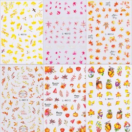 6 Sheets Fall Nail Stickers, Thanksgiving Nail Decals Maple Leaf Nail Art Stickers 3D Self Adhesive Nail Art Supplies Autumn Maple Leaf Stickers for Acrylic Nails Thanksgiving Day DIY Decorations