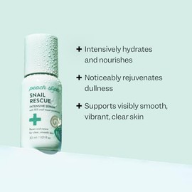 Peach Slices- El suero intensivo Peach Slices Snail Rescue es tu camino rápido hacia una piel hidratada, clara, suave y de tono uniforme con 95% de mu
