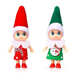Jc.upin 2 Pack Christmas Elf Doll - Tiny Christmas Elf for Girl and Boy Baby Doll Novelty Toys Xmas New Year Gift Stocking Stuffers, Elf Baby Accessories Dolls Christmas Twins Doll Accessories