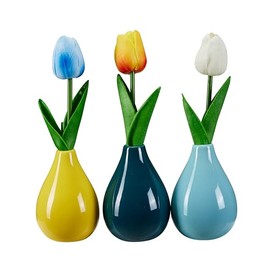 Minivasexyz Small Vases with Flowers Set of 3 for Shelf Decor, Mini Porcelain Vases Including 3 Flowers for Desk Decor