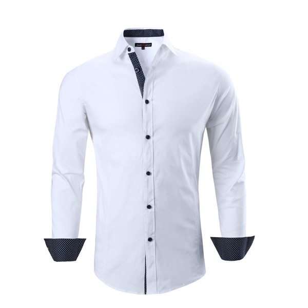 Alex Vando Mens Dress Shirts Regular Fit Long Sleeve Stretch Business Dress Shirts for Men,White,Large