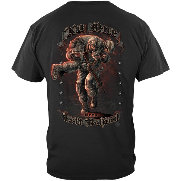 Military T-Shirt Soldier No One Get Left Behind Large Black