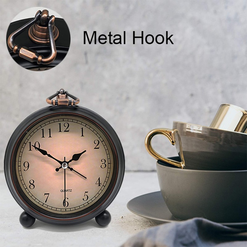 TooTa ヴィンテージレトロアナログ目覚まし時計 4インチ チッキング 小さな時計 ナイトライト付き 電池式 シンプルデザイン リビングルーム 寝室