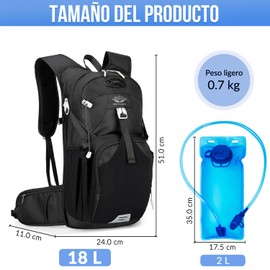 WOTOW Mochila de Hidratación Deportiva, 18L Mochila de Ciclo Gran Capacidad con Bolsa de Vejiga de Agua 2L, Mochila de Viaje Impermeable con Múltiples Compartimentos y Mangas Refrigerantes Senderismo