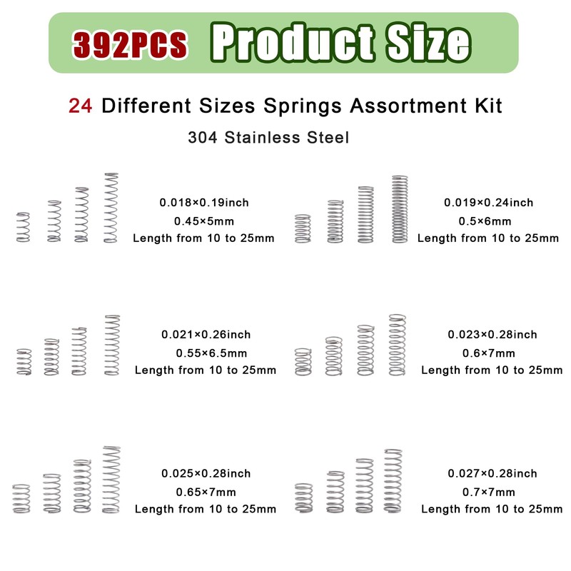 Ruibapa 392 PCS Springs Assortment Kit 304 Stainless Steel Compression