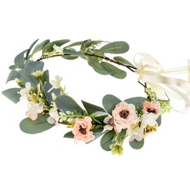 Small Flower Crown Headband Boho Bridal Flower Wreath Eucalyptus Green Flower Garland for Wedding Headpiece, rose