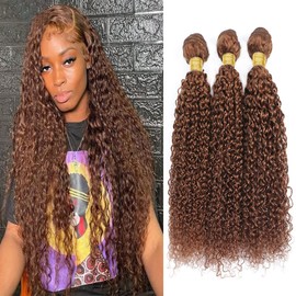 MAMART 30 32 34 Inch Brown Human Hair Bundles Color 30 Bundels Brown Kinky Curly Human Hair Brazilian Remy Hair Wet And Wavy Brazilian Hair Weave Unprocessed Hair Extension