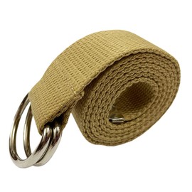 Oneyijun Braided Canvas Belt Women Men Boy Girl with Double Silver Metal D-Ring Buckle Casual Unisex 44.4 Inch Khaki