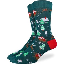 Good Luck Sock Men's Santa on a Sled Christmas Socks, Adult, Shoe Size 7-12
