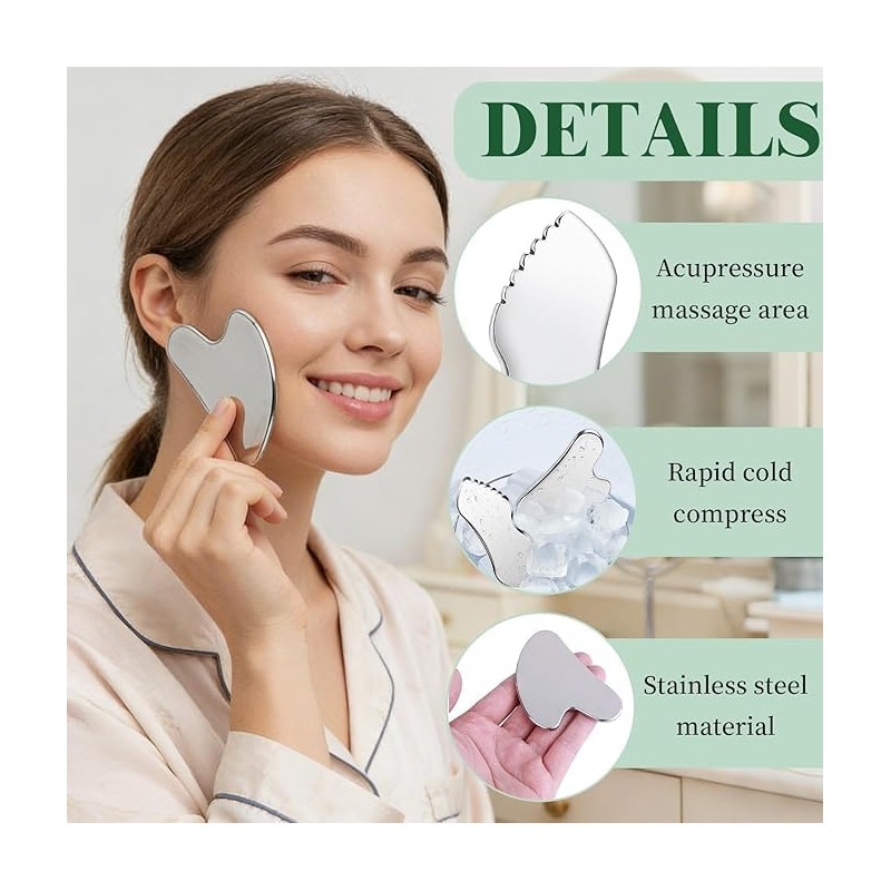 Gua Sha, Gua Sha Facial de Acero Inoxidable, Herramienta para