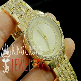 Usdiamondking CLEARANCE SALE MEN'S YELLOW GOLD FINISH NEW DRESS STYLE ICY BOLD WRIST WATCH NEW