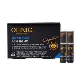 OLINIQ 울트라 비타 액션 (액상 20 ml + 캡슐 500 mg + 정제 600 mg)  7병 OLINIQ Ultra Vita Action (Liquid 20 ml + Capsule 500 mg + Tablet 600 mg) 7 Bottles