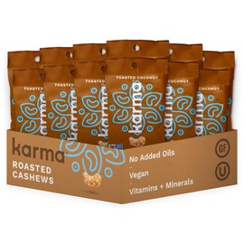 Toasted Coconut Cashews by Karma Nuts, Whole, Sweet, Roasted, Vegan, Gluten Free, Low Net Carb, Natural, Everyday Nut Snack, 1.5 Ounce (12 Snack Packs)