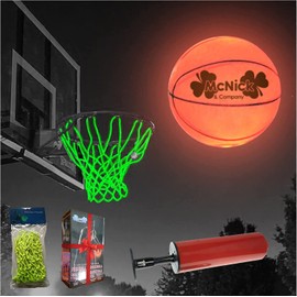 Glow in The Dark Basketball Net Hoop Pair – LED Lighted Basketball Hoop Net for Outdoor Standard Hoops – Heavy Duty All-Weather Nylon, Anti-Whip, Luminous Nightlight Basketball Net with Air Pump