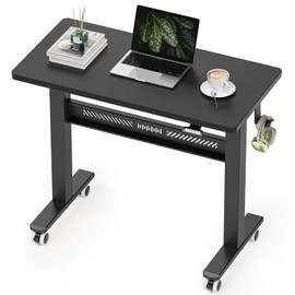 WALKINGDESK Pneumatic Standing Desk with Wheels, Whole Piece Board Rolling Height Adjustable Desk Riser (28-43.7"), 15 mins Easy Assembly, No Knobs or Crank, Mobile Table for Walking Pad, Black