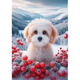 Maltipoo - Best of Breed DCR Winter Berries Garden Flag 12" x 17"