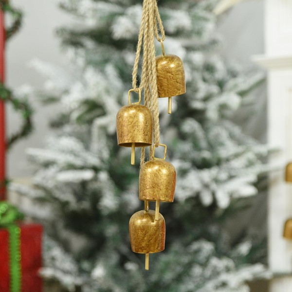 Christmas Bells,Vuskly Gold Bells Metal Christmas Hanging Bells Vintage Decor with Jute Hanging Rope,Decorative Cow Bell, Ideal for Wedding,Christmas,Party, Christmas Wreath,1.7W x 2.8H