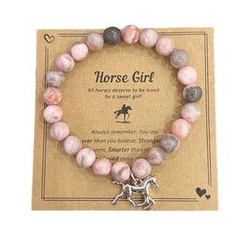 Horse Natural Stone Bracelets Be Like A Horse Inspirational Horse Charm Bracelet Horse Jewelry with Quote Card Horse Gifts for Women