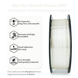 ZIRO Silk PLA Filament 1.75mm, White Shine 3D Printer Filament, Shiny 3D Printing Filament, Dimensional Fit Most 3D FDM Printers, Metal Metallic 1KG/2.2lb Spool, White