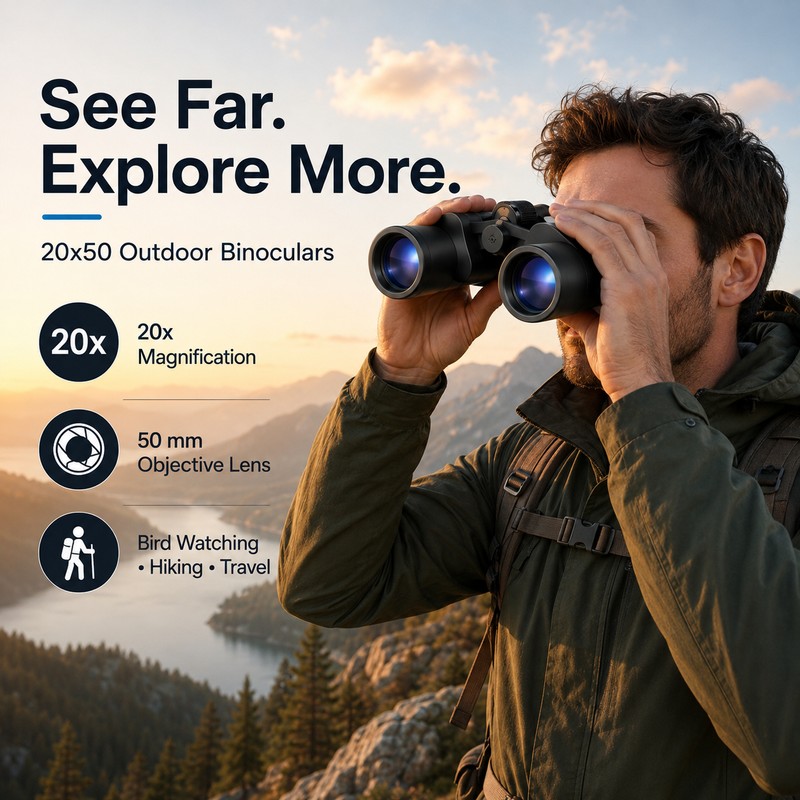 20×50 High-Power Binoculars with Central Focus – Long-Distance Outdoor Binoculars