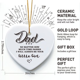 Father Gifts from Daughter， I Will Always be Your Little Girl, Ornament Keepsake Sign Heart Plaque Gifts for Dad， Birthday Christmas Thanksgiving for Dad, Best Dad Gifts