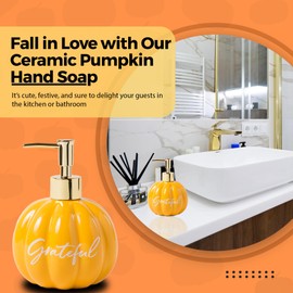 SIMPLE PLEASURES - Dispensador de jabón líquido aromático con especias de calabaza para manos, dispensador cerámico decorativo rellenable con bomba para encimeras de cocina y fregaderos de baño