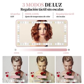 WODHMIEY Espejo Luz LED Carro Maquillaje, Espejo Luz Auto Portátil con 3 Modos de Luz, Espejo Luz Coche Interiores USB Plug & Play, Espejo para Maquillaje Universal para Visera de Carros (rosa)